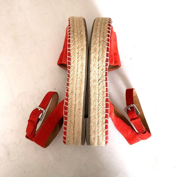 Franco Sarto Ravenna orange & tan suede espadrille sandals / shoes, ankle straps - Picture 5 of 9